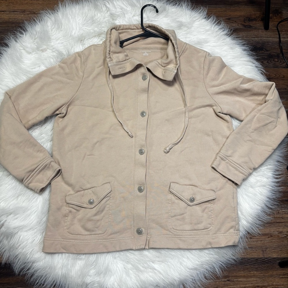 Lands End Tan Button Down 100% Cotton Shacket size Women’s Medium